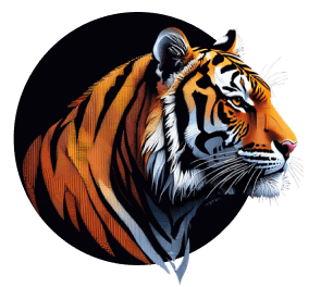 Logo de Orozcorp con tigre simbolizando fuerza y determinación en desarrollo digital